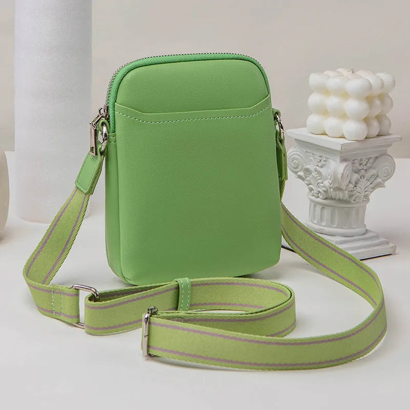 Women's compact crossbody shoulder bag for mobile phones in solid colour with 14.5×5.5×19cm dimensions