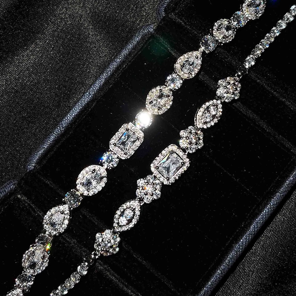 Women's S925 sterling silver-plated geometric bracelet with zircon stones and copper white gold plating