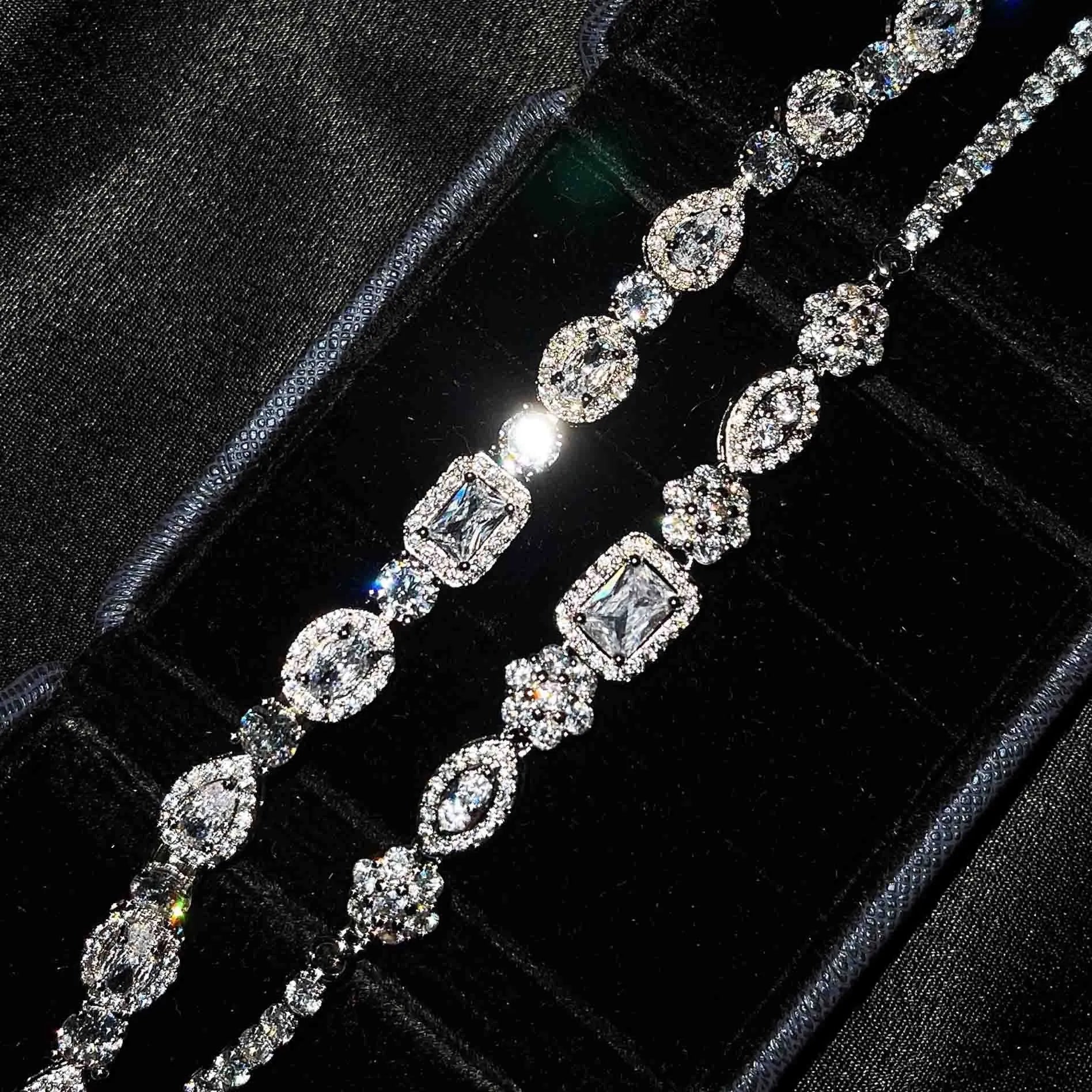 Women's S925 sterling silver-plated geometric bracelet with zircon stones and copper white gold plating