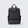 Front view of lightweight black Oxford cloth computer backpack with 20-35L capacity
