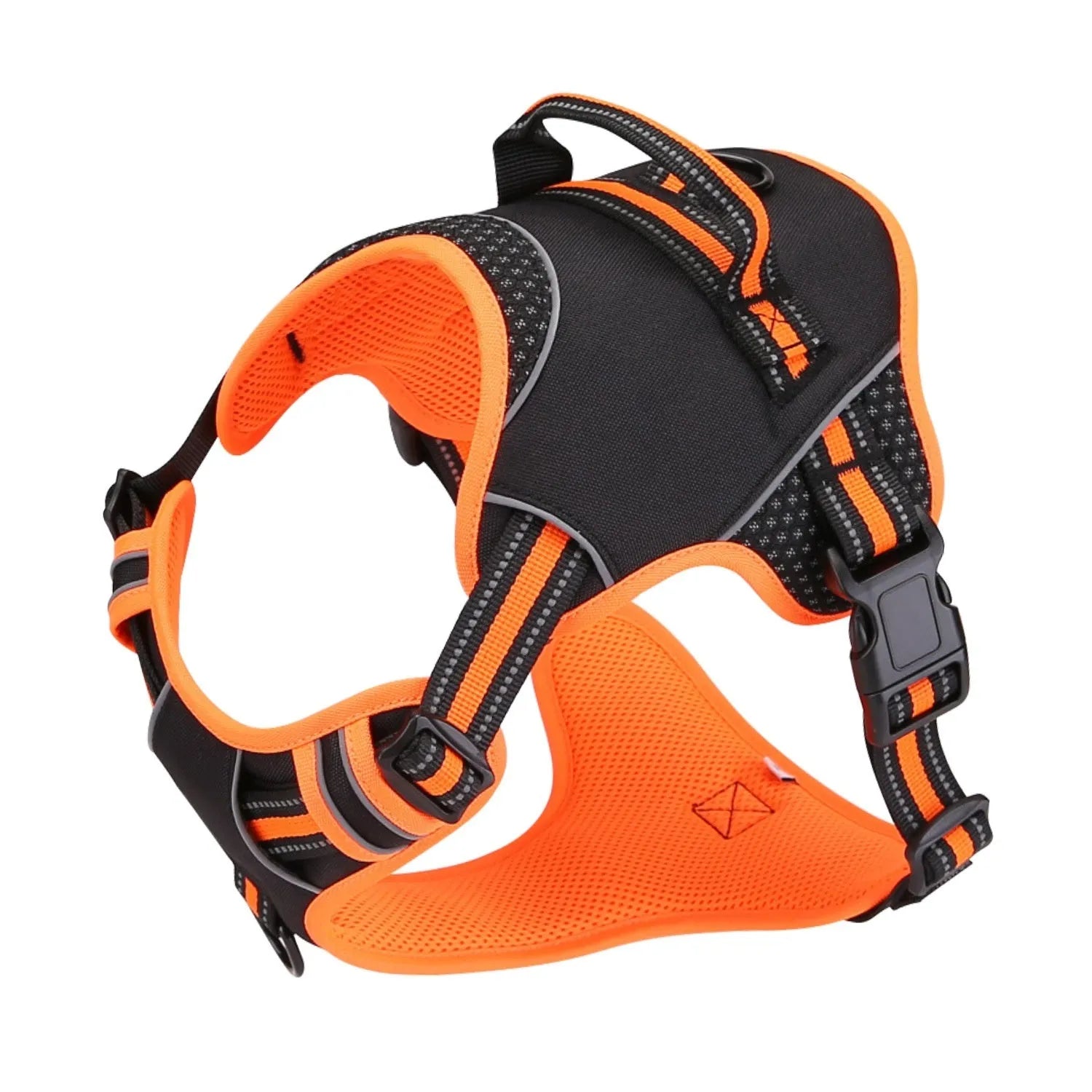 Orange and yellow dog harness and traction strap set for outdoor training with anti-breaking loose security