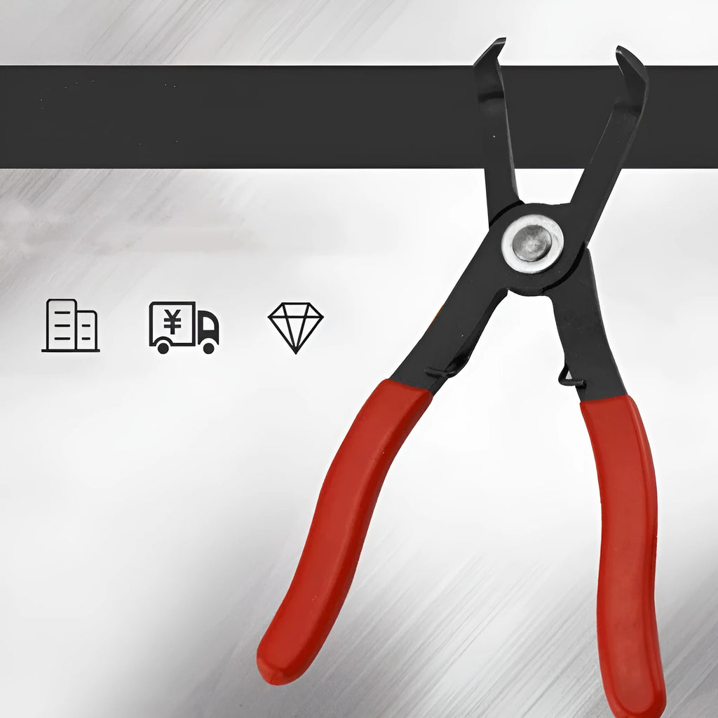 Red interior round nail removal pliers with PVC plastic handles for door panel and trim fastener extraction