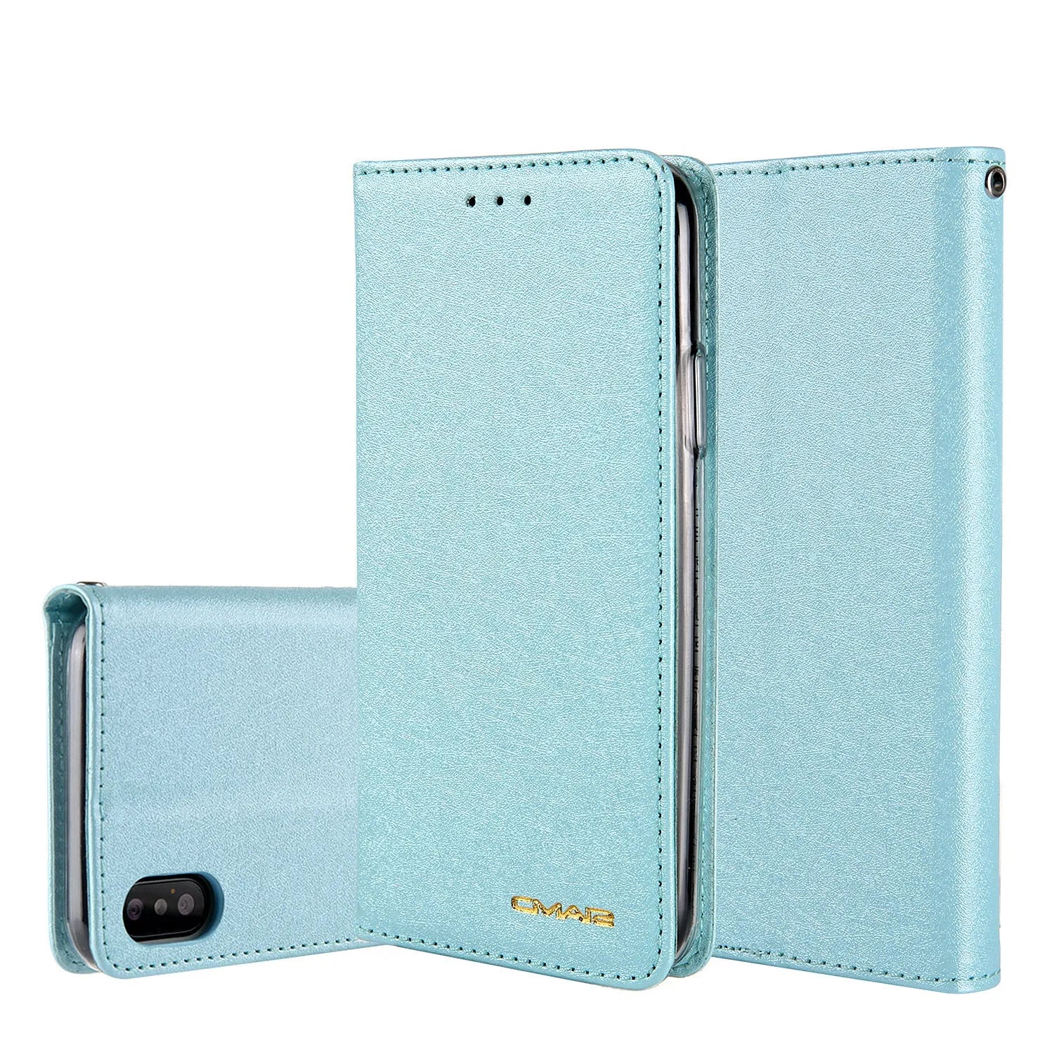 PU leather flip phone case for Apple iPhone with a built-in card slot in black.