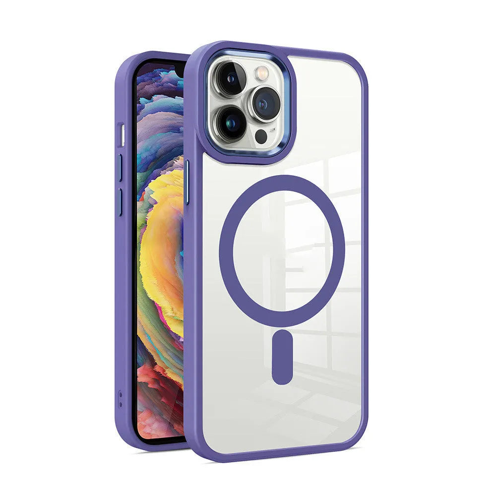 Magnetic transparent silicone phone case for iPhone showing colour options