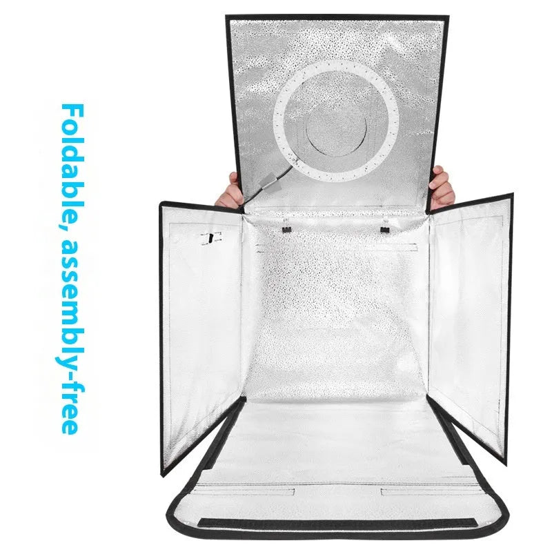 50cm studio light box with foldable metal frame and LED lighting panels for product photography