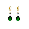 Geometric green alloy teardrop drop earrings with emerald colour and lightweight construction