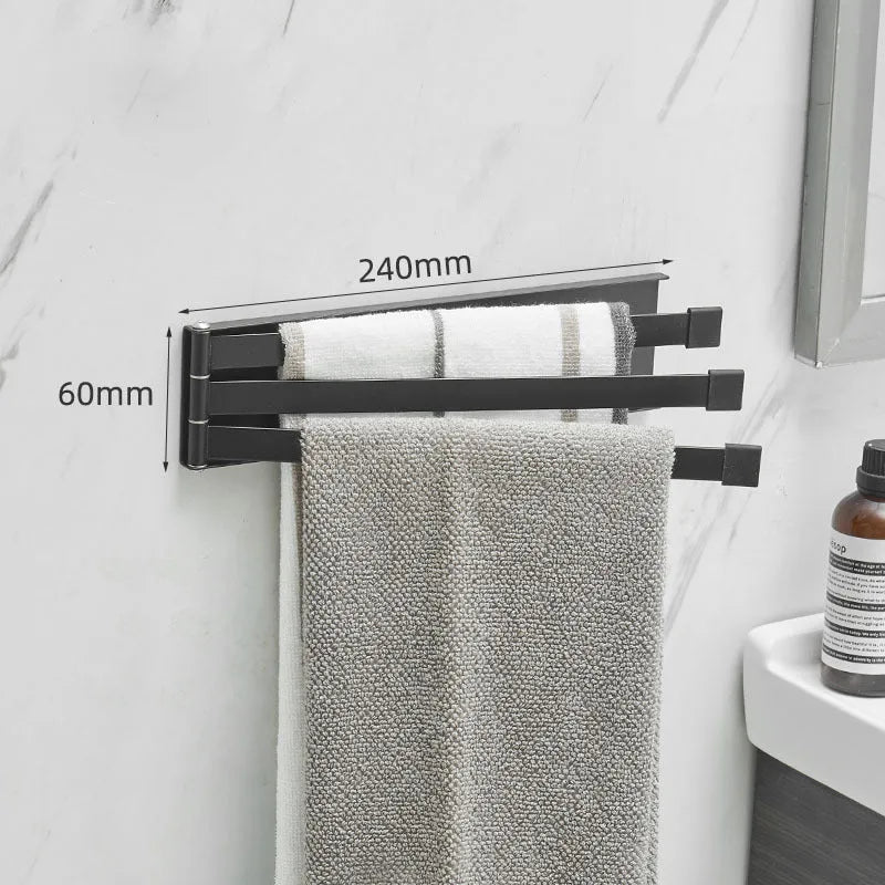 Nordic folding towel bar in black or white with carbon steel anti-rust construction for no-drill bathroom installation