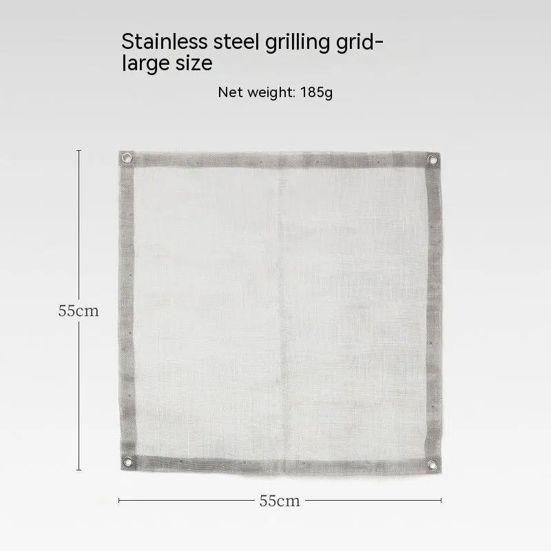 Stainless steel barbecue grill with cooking net for outdoor use in silver finish