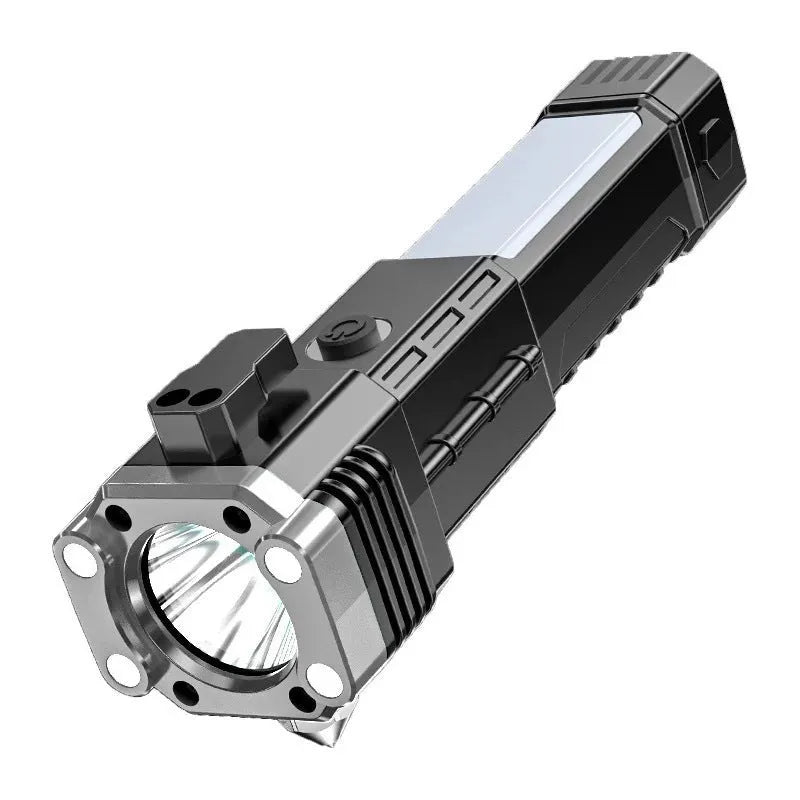 Silver portable LED flashlight with power bank function for outdoor emergency use
