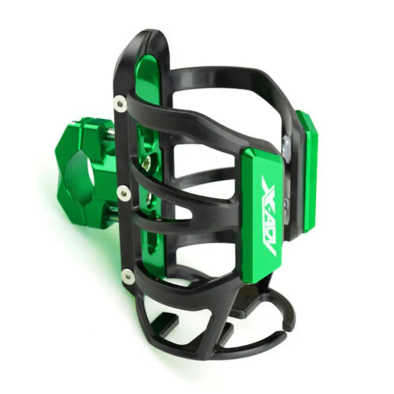Modified water bottle cage mounted on Honda X-ADV scooter bumper in multiple colour options