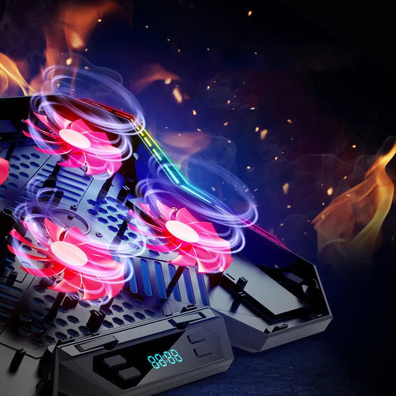 Ice Magic 6 black and red laptop cooling pad with six fans, shown with USB cable.