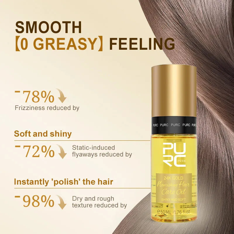 Yellow 50ml bottle of curly hair repair essential oil for split ends and perm damage care