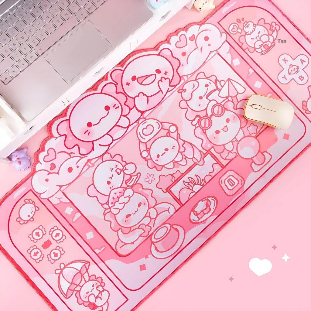 Hexagonal dragon crane machine cartoon anime large cloth mouse pad with wrist strap, 75cm by 40cm.