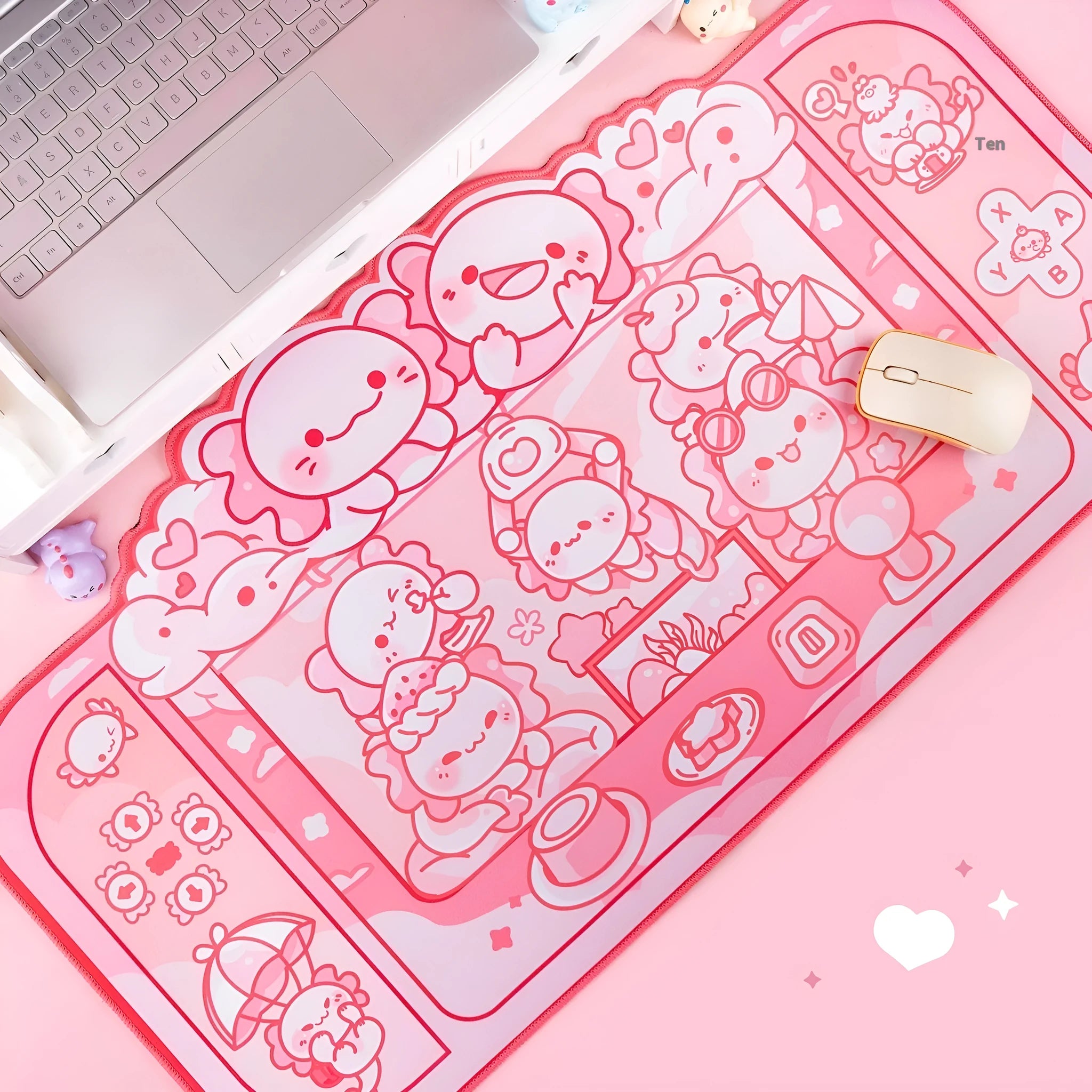 Hexagonal dragon crane machine cartoon anime large cloth mouse pad with wrist strap, 75cm by 40cm.