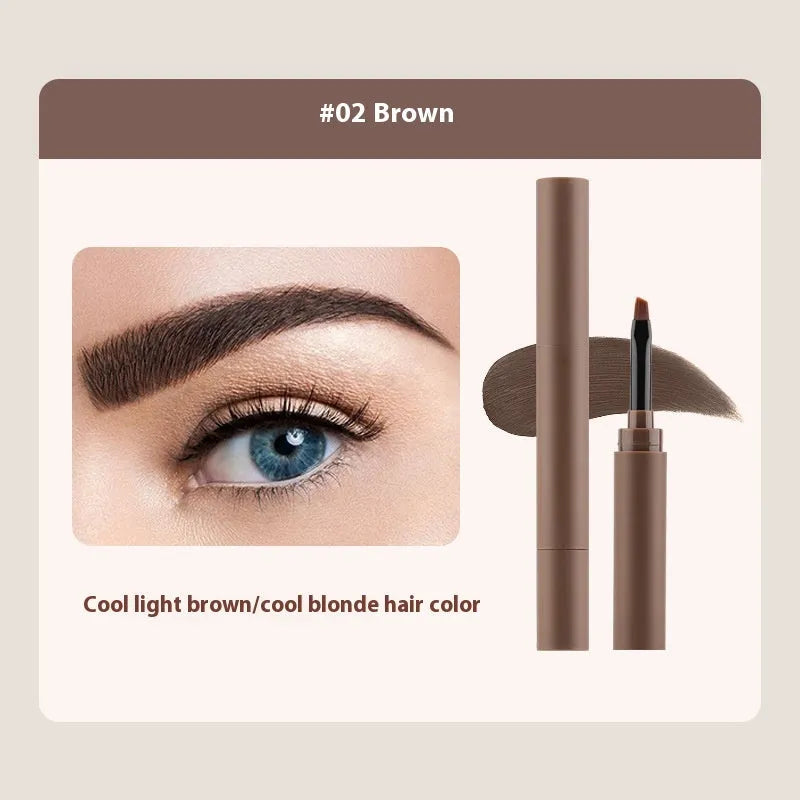 Double-headed eyebrow cream showing pencil and powder ends with five shade options displayed.