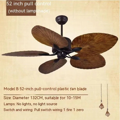 52-inch retro ceiling fan light with rubber leaf blades and integrated lights