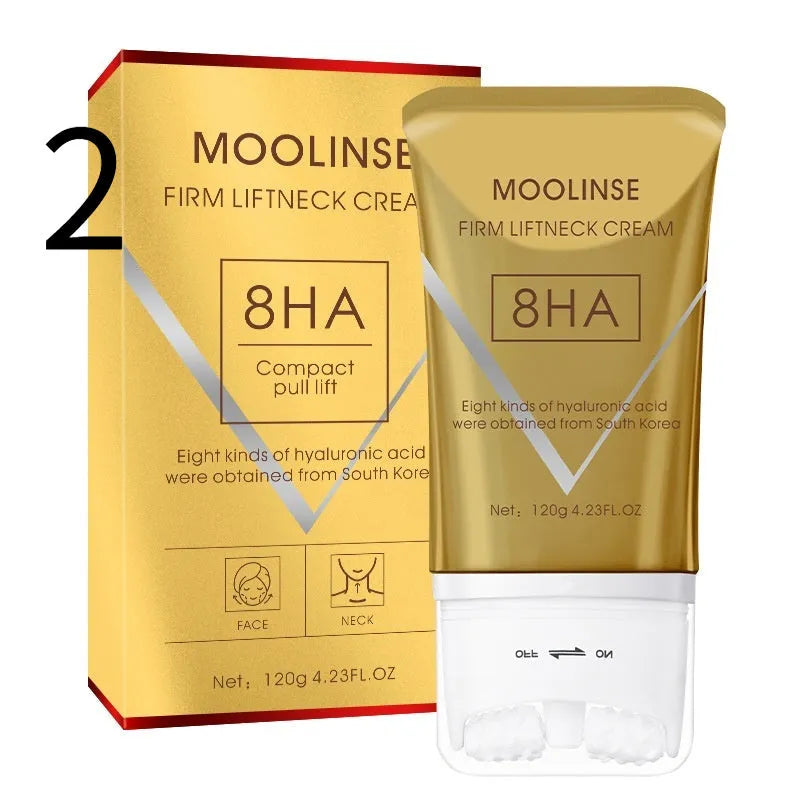 Neck moisturising cream with massage roller for dry skin application