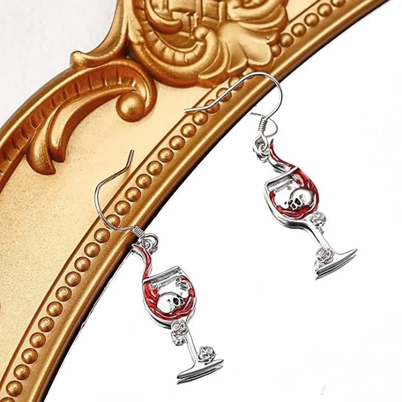 Halloween skull wine glass creative earrings with geometric shape and electroplated zinc alloy construction