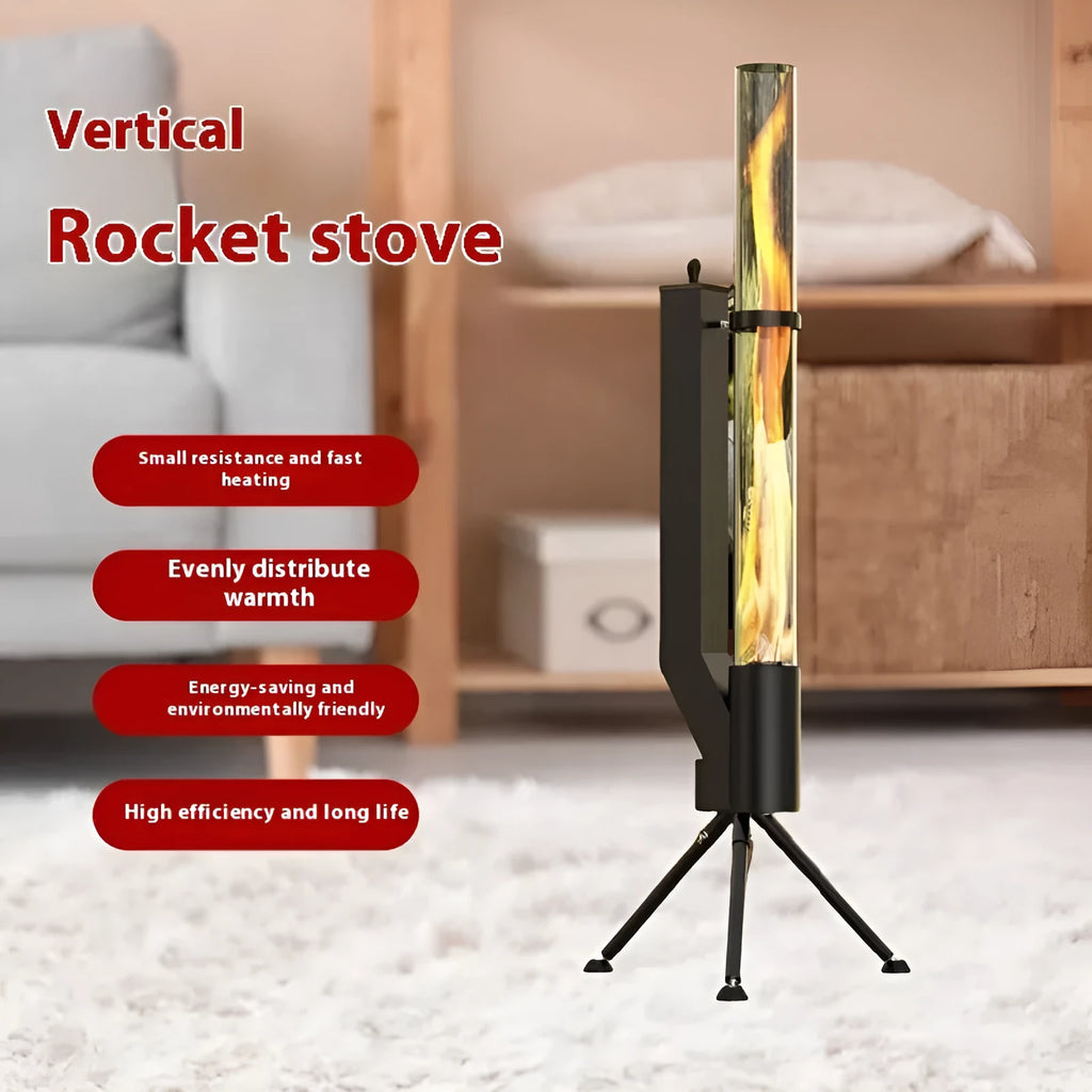 Vertical iron wood burning rocket furnace heating stove for courtyard and garden outdoor heating