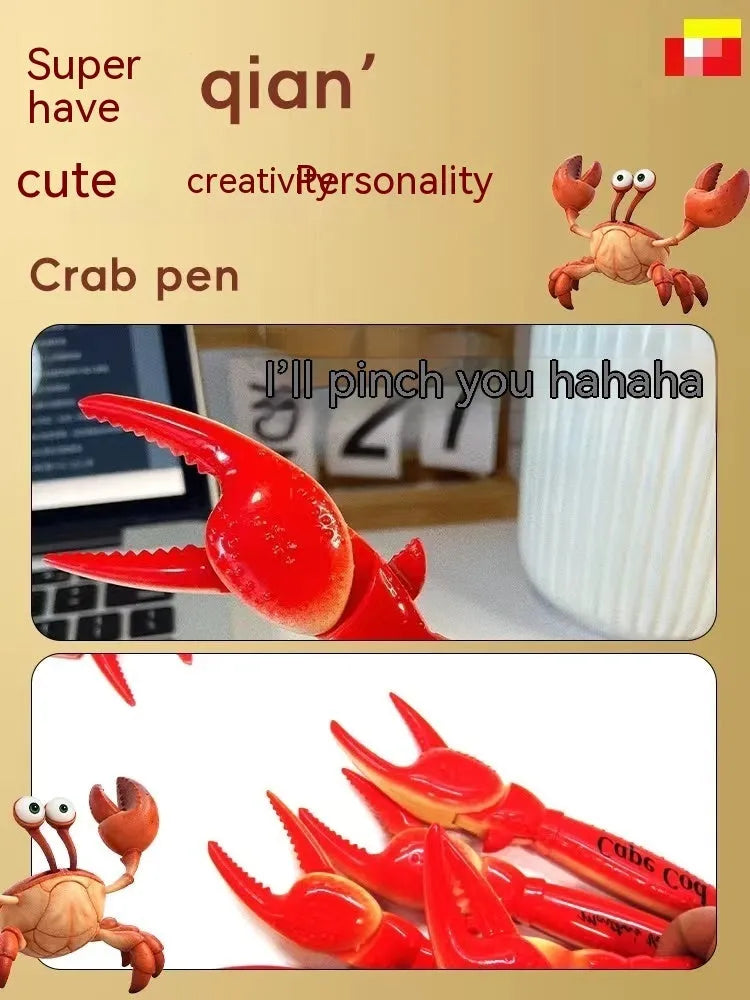 Creative crab pressing can clip ballpoint pen showing interactive mechanism and clip functionality