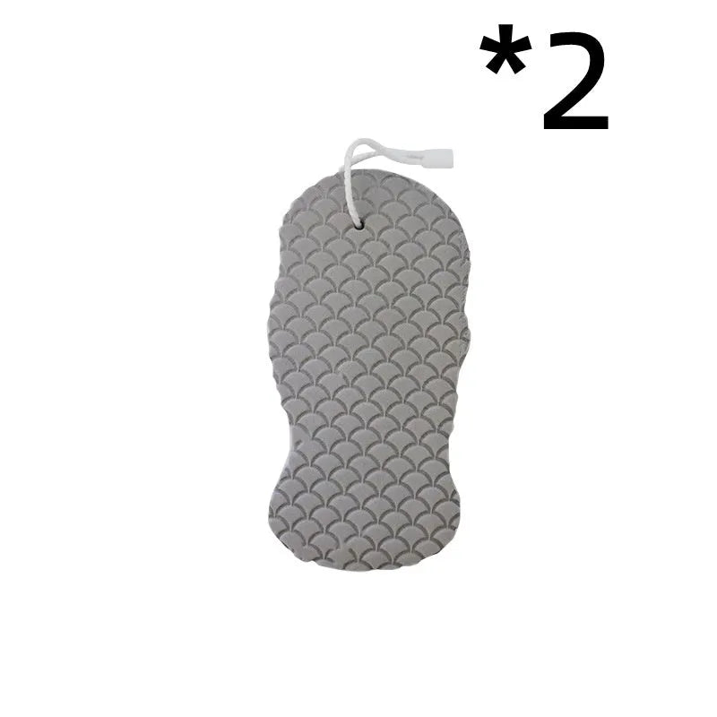 3D bath sponge ball with fish scale texture in white, grey, pink, and light blue colours