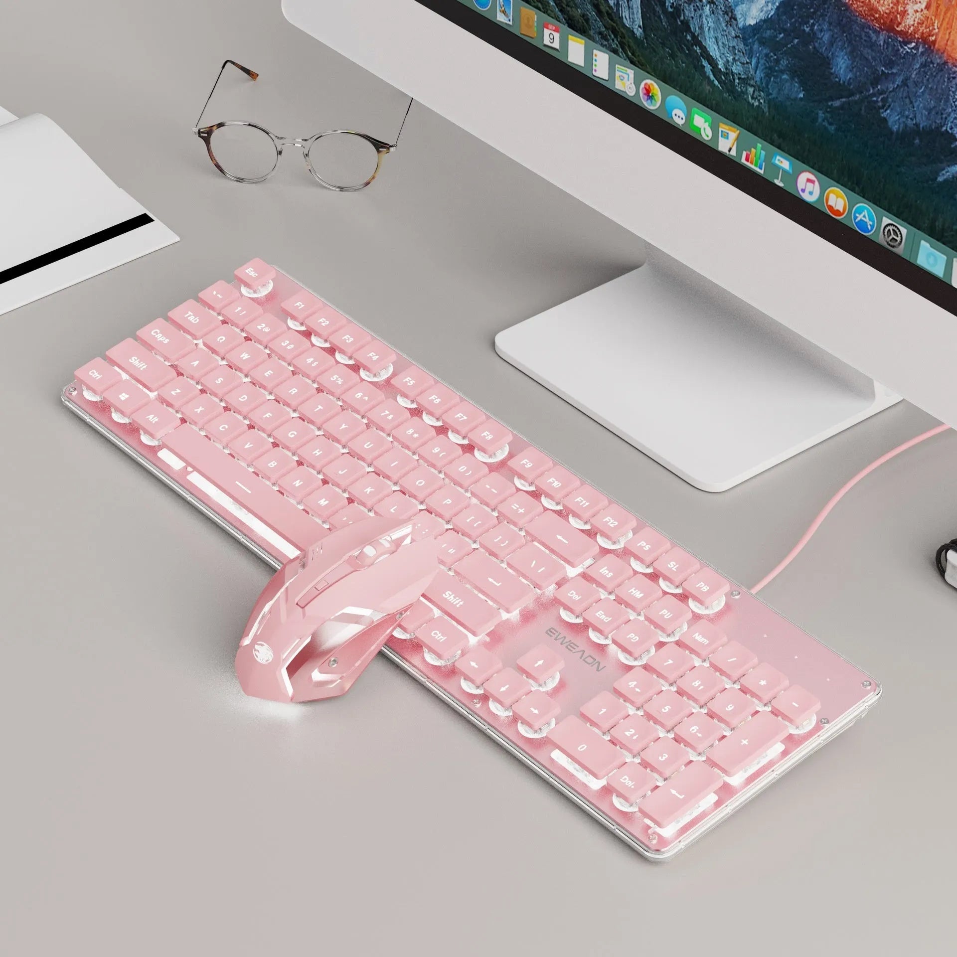 Wired mute mechanical-feel keyboard with backlighting in ABS casing, 44 cm length