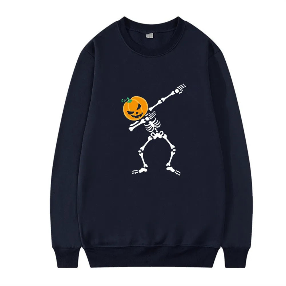 Women's printed long sleeve crew neck casual top in polyester cotton blend on a hanger.