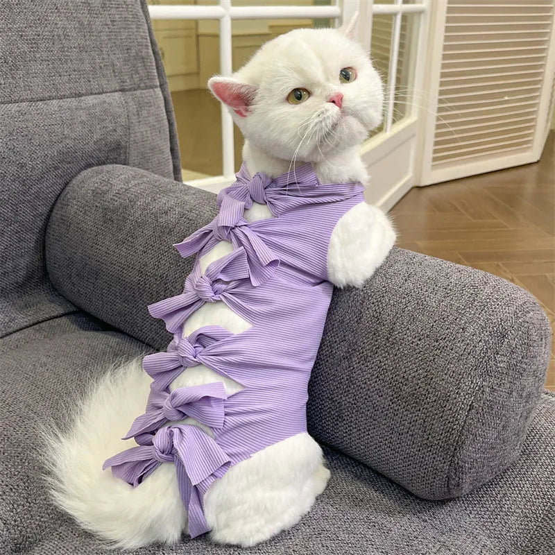 Lace-up cat sterilization clothing in polyester fabric for post-operation recovery