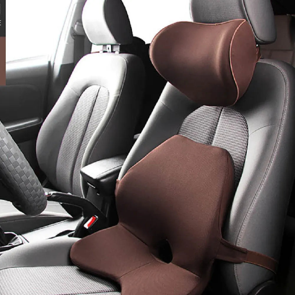Car seat lumbar support waist pad with memory cotton, shown in beige colour.