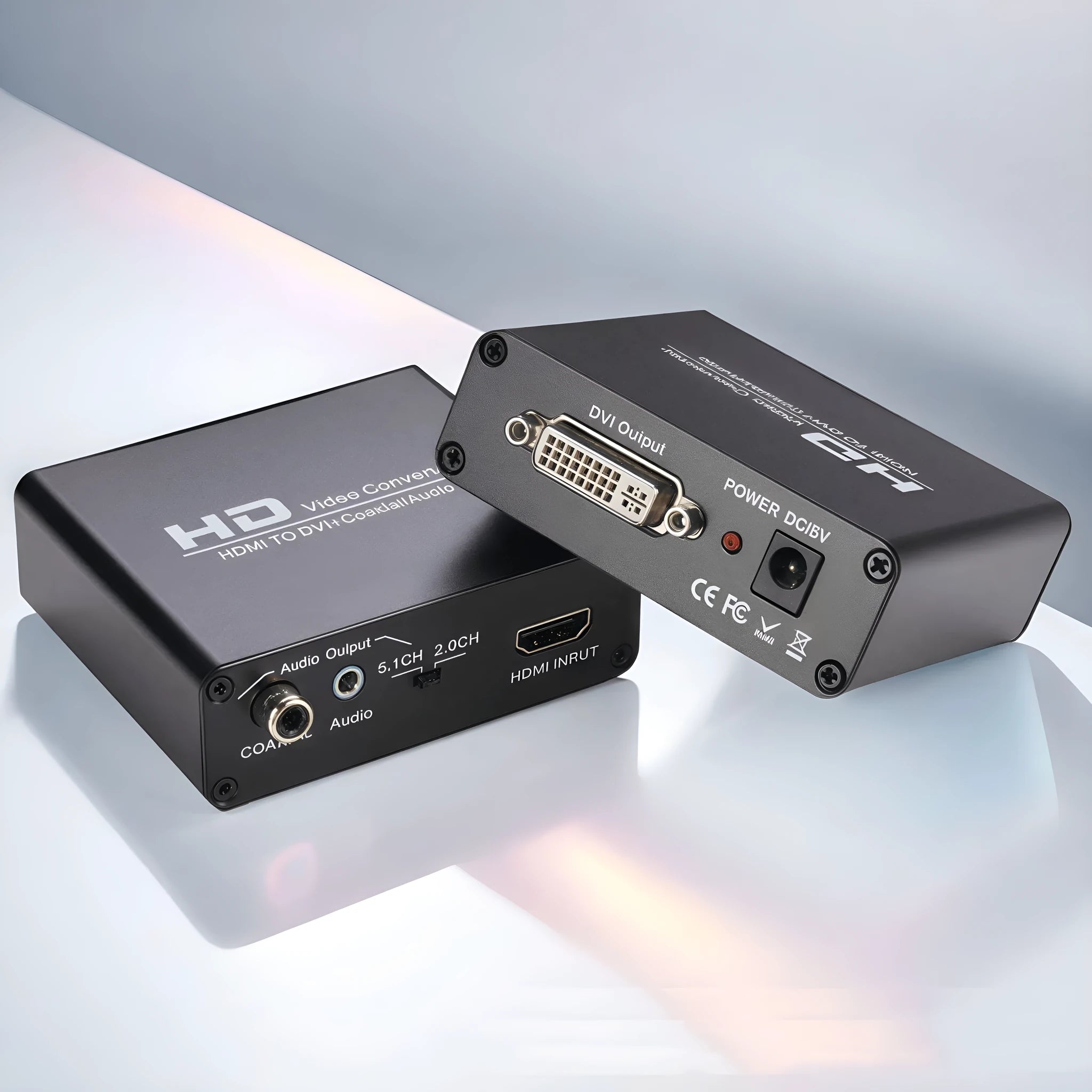 Black HDMI to DVI converter with coaxial audio output and 1.5 metre cable