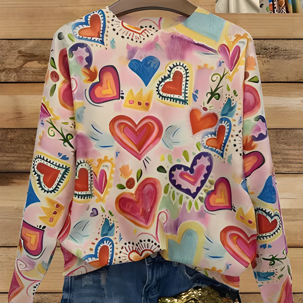 Women's loose-fit digital printed top with lapel collar in various sizes