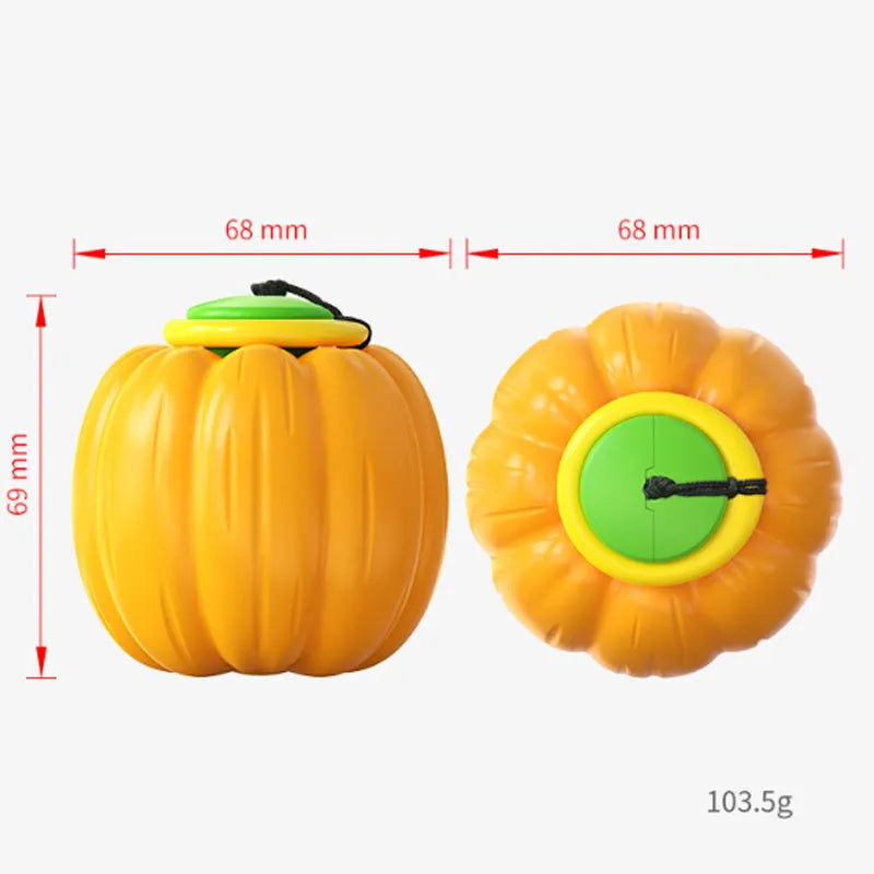 Orange plastic squeaky dog ball with Halloween pumpkin design for small breed chewing and training