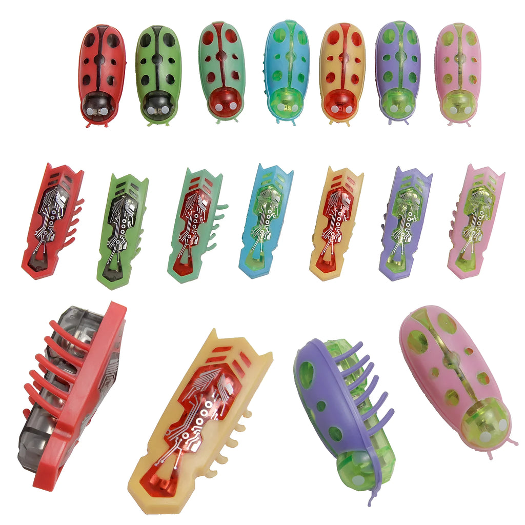 Red mini electric ladybug cat toy with 12 legs, shown on a flat surface.