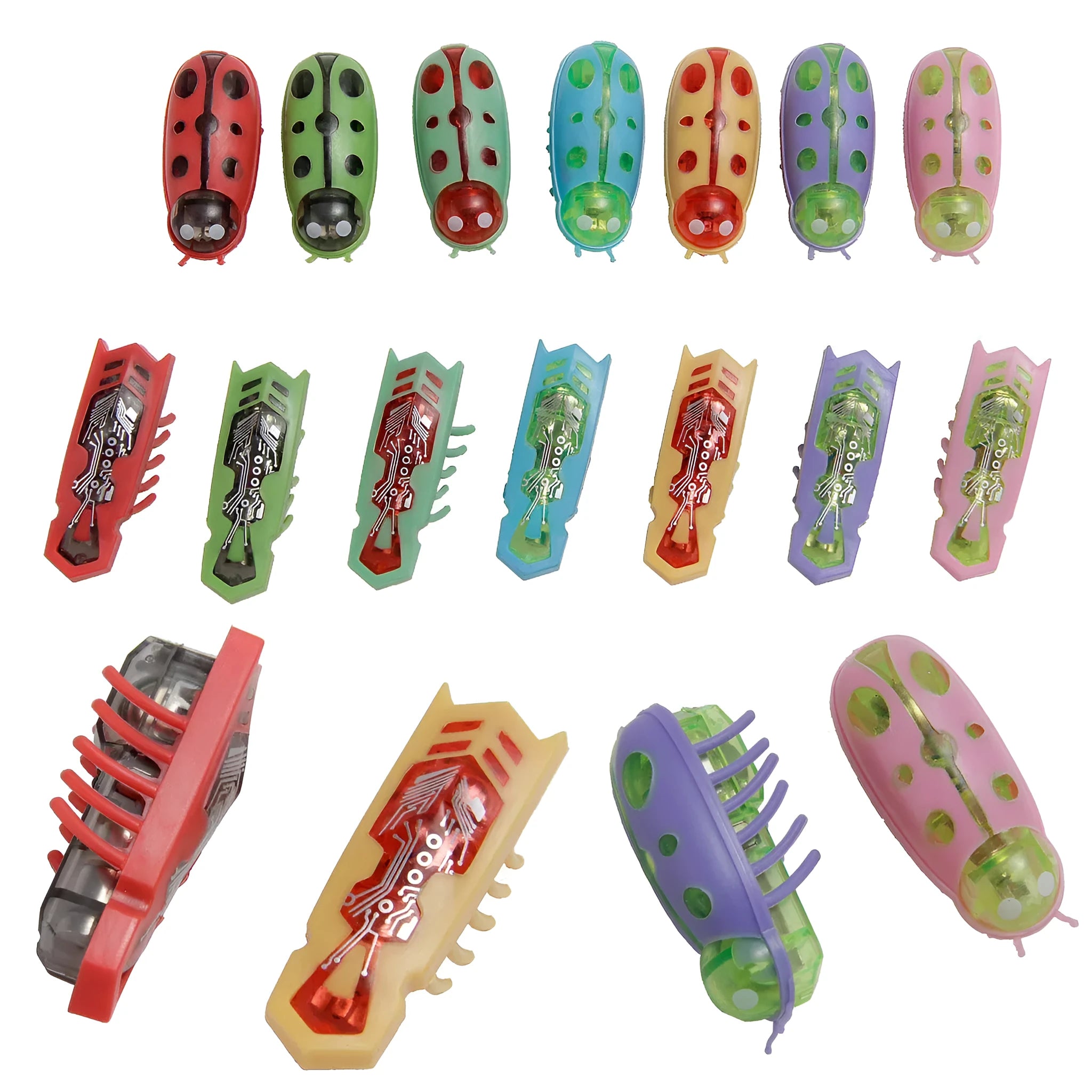 Red mini electric ladybug cat toy with 12 legs, shown on a flat surface.