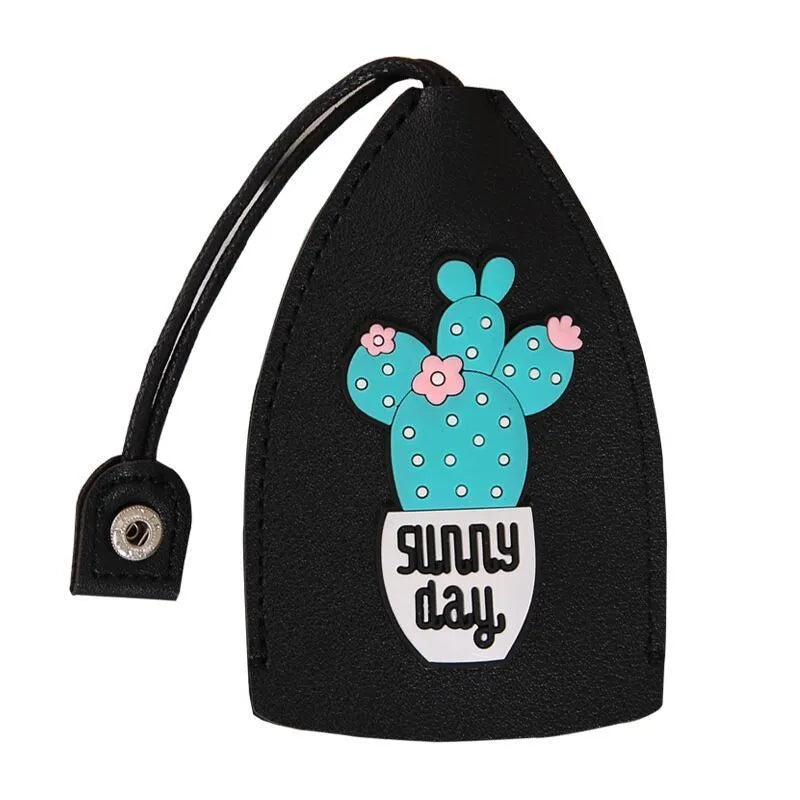Cartoon pull-out car key case in PU leather with colourful designs measuring 14 x 7.5 cm