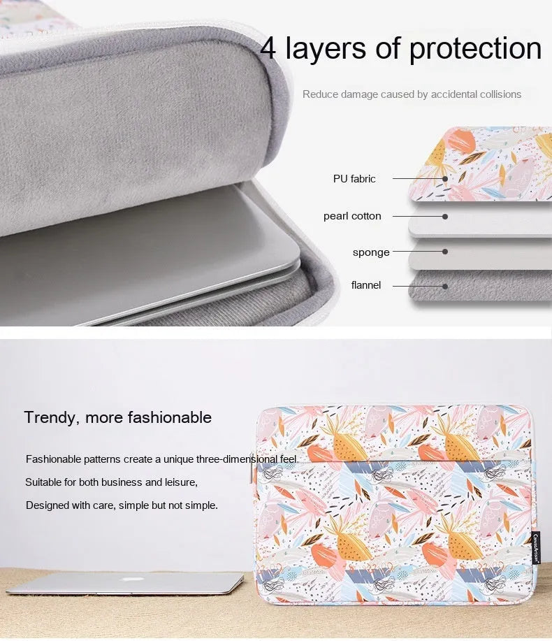 White PU leather waterproof laptop inner sleeve for 14 inch computers.