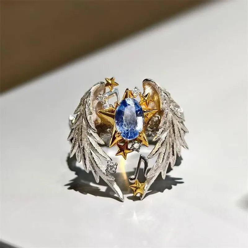 Adjustable geometric alloy ring with open mouth design and oiling treatment finish