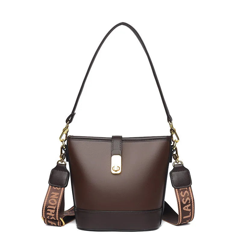 Korean style soft PU bucket bag with adjustable straps and internal organiser compartments