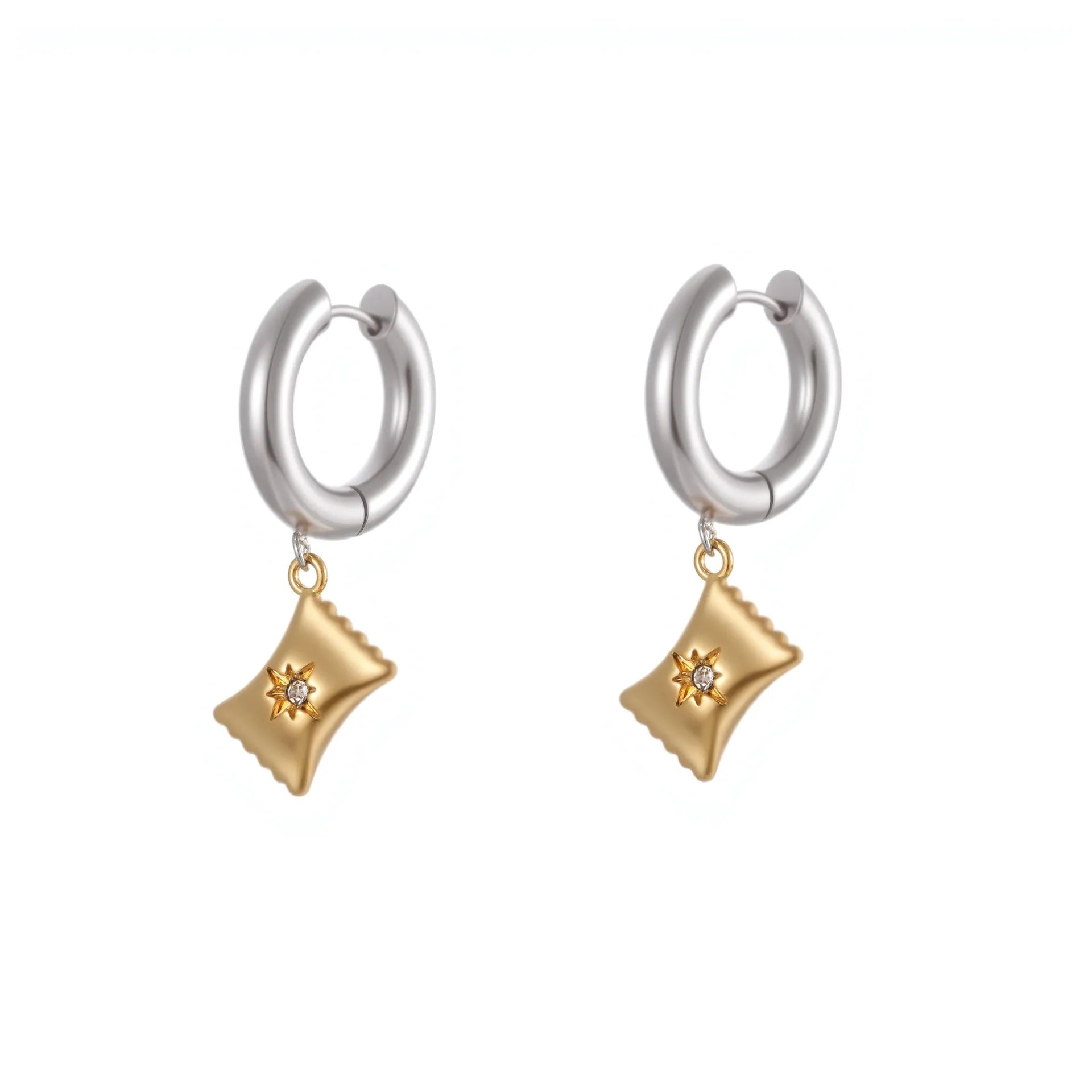Christmas tree heart earrings in stainless steel with 18K gold electroplated finish and star charms
