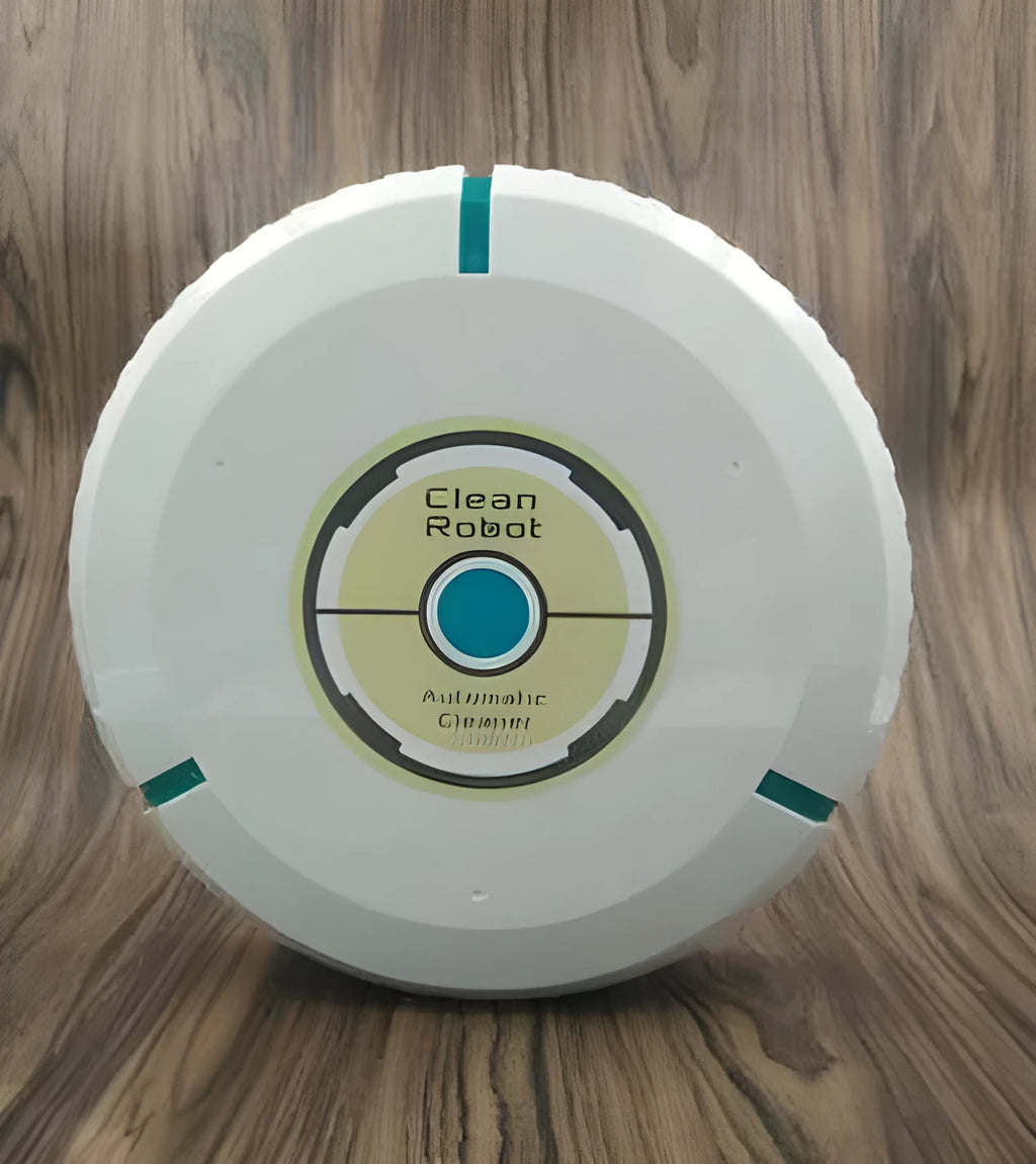 AC robot vacuum cleaner in black or white on wooden floor