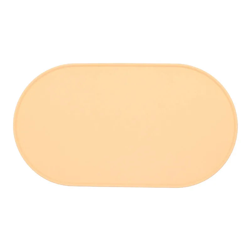 Silicone waterproof cat feeding placemat in beige colour showing size options