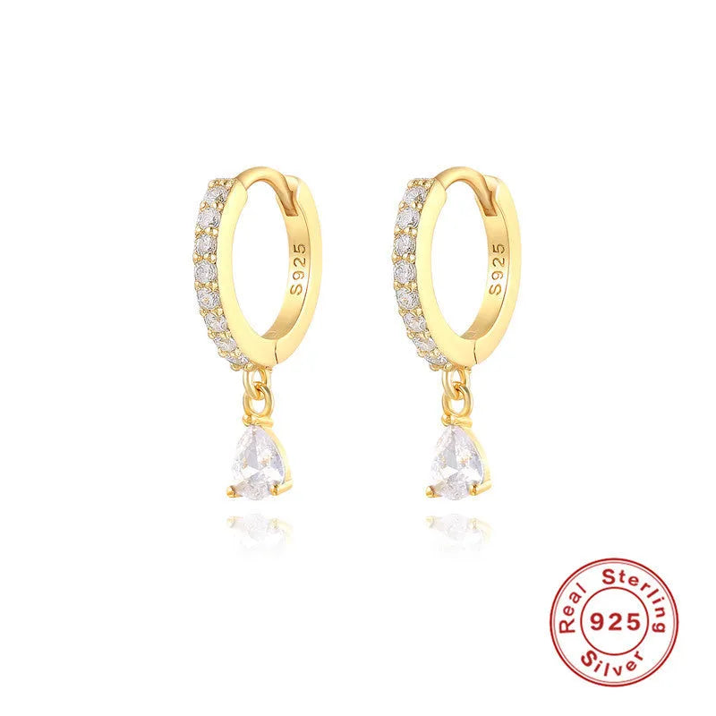 S925 sterling silver geometric water drop earrings with electroplated gold or silver finishes and gemstone options