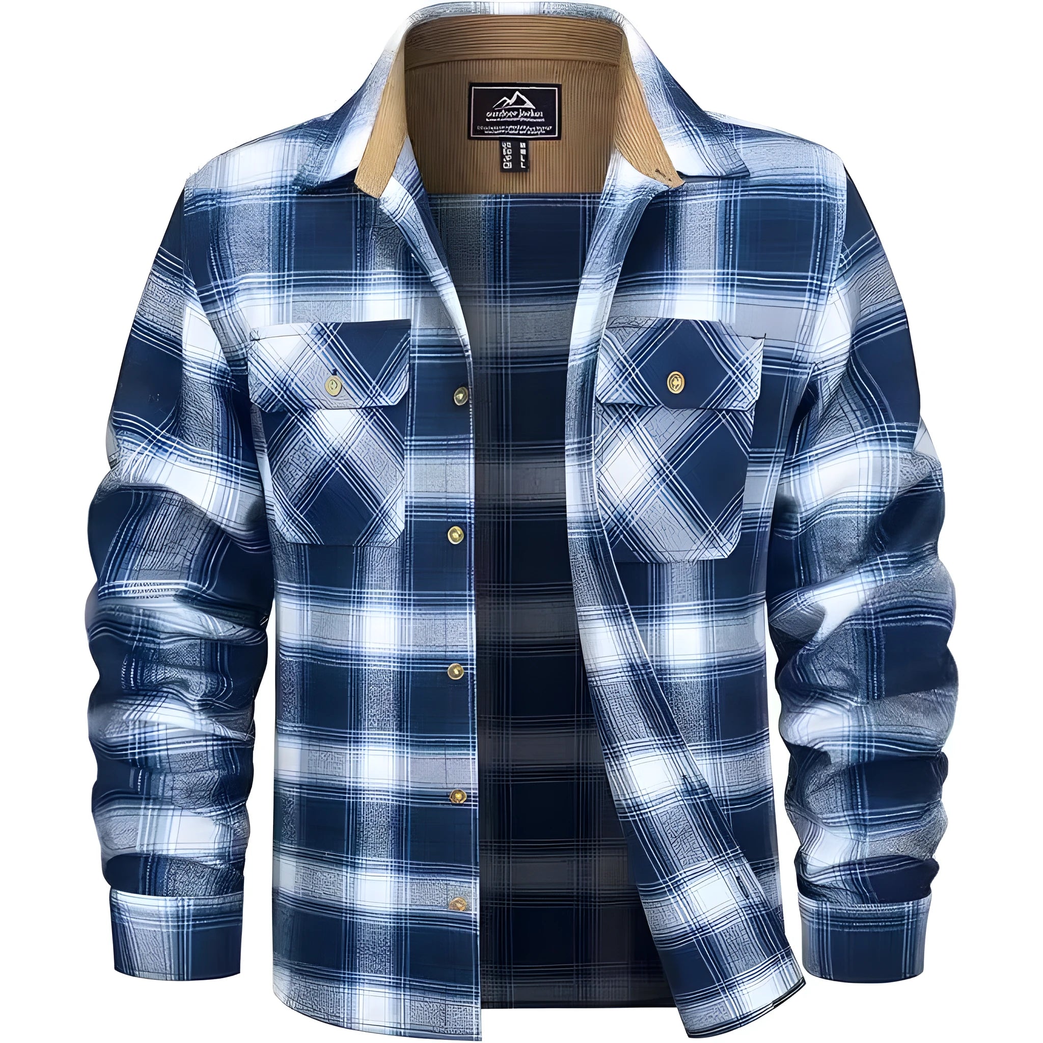 Men's plaid flannel casual button shirt in cardigan style for autumn and winter wear