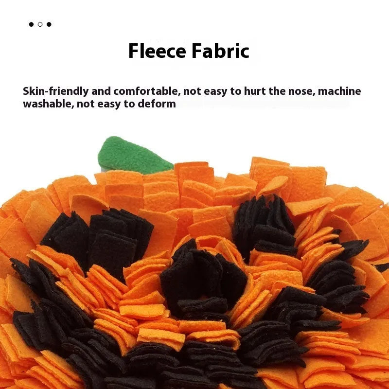 Orange pumpkin design pet training mat with polar fleece construction for slow feeding