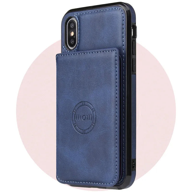 Imitation leather card wallet phone back cover case for iPhone in multiple colours.