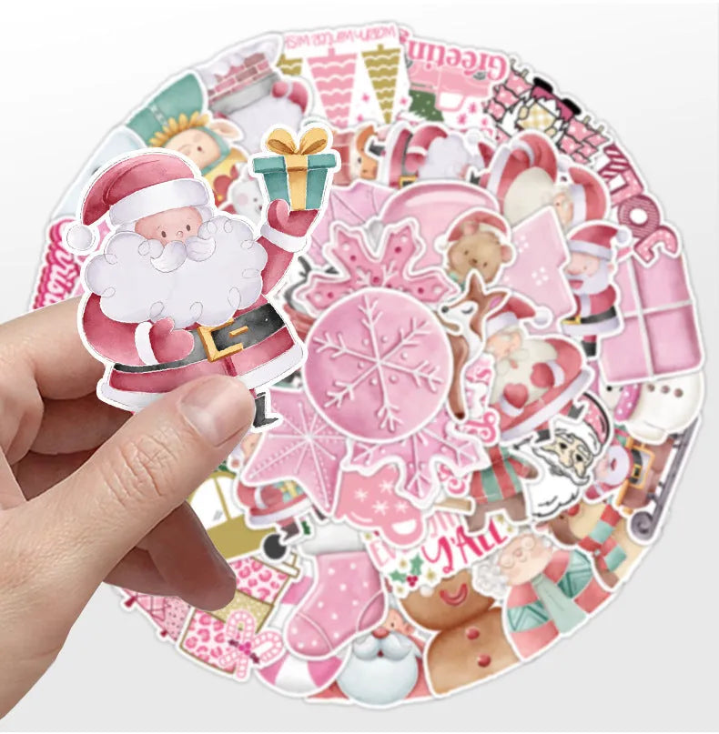 Set of 50 cute Christmas waterproof stickers in sizes from 4cm to 8cm for decoration.