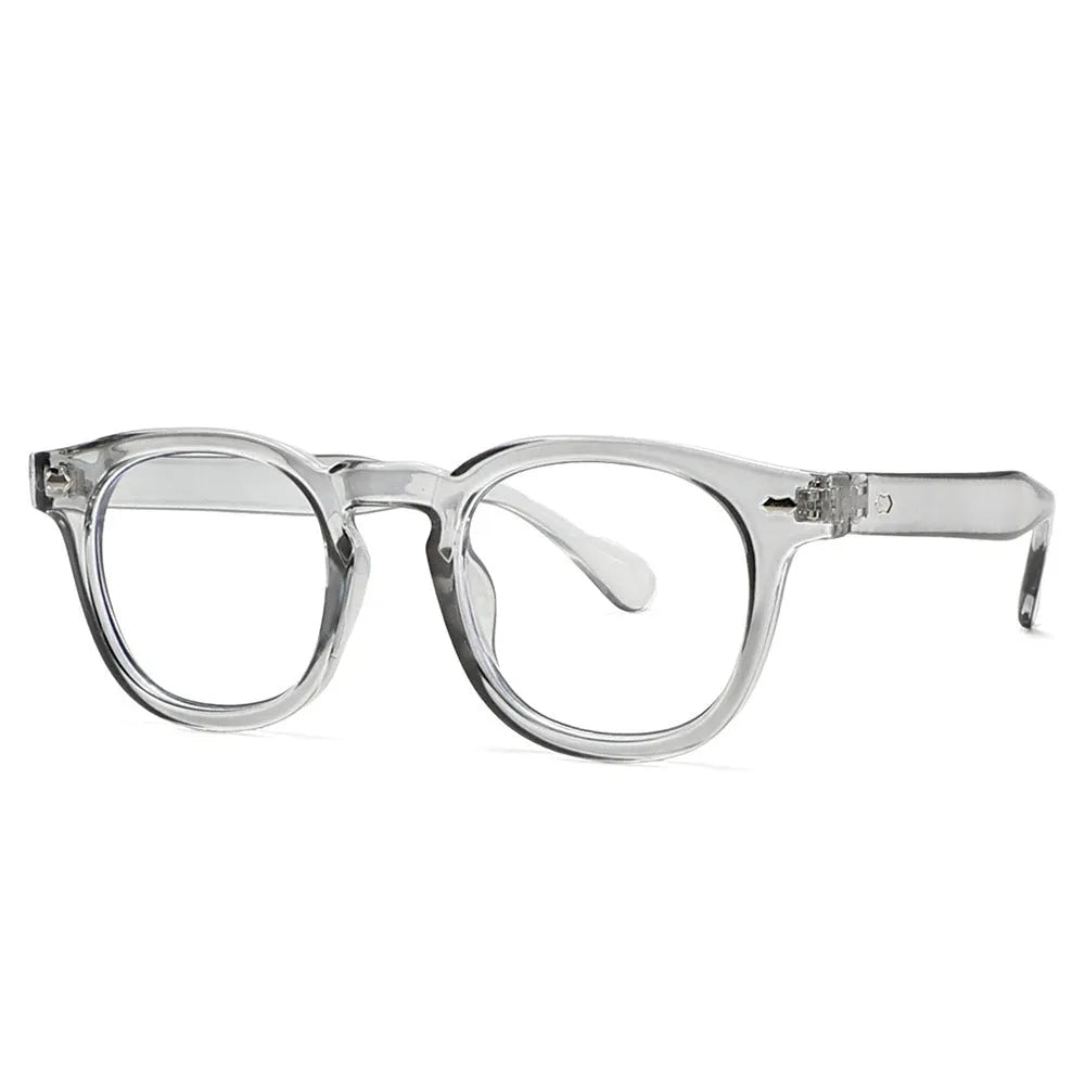 Round rim plastic sunglasses in bright black frame with black and grey lenses