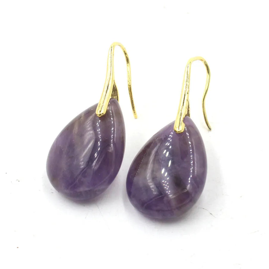Geometric water drop crystal earrings with electroplated finish in multiple gemstone colours