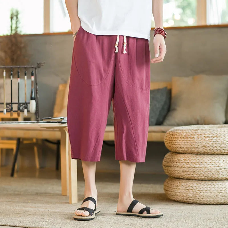 Linen plus size casual shorts in straight leg style with skinny opening at leg.