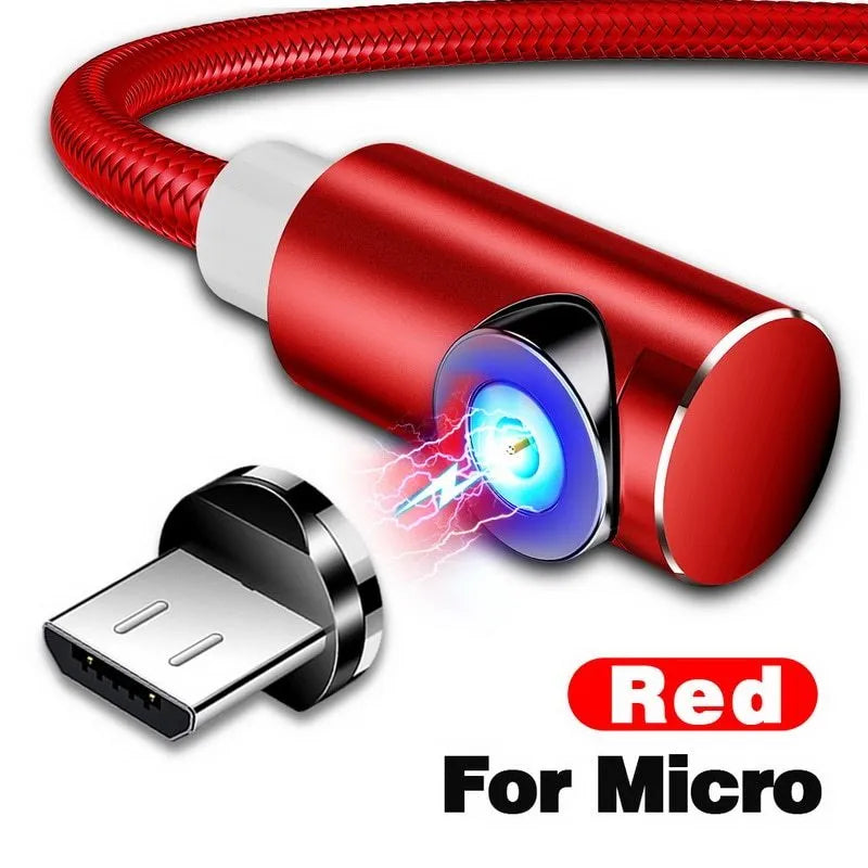 Black magnetic charging cable with aluminium alloy connectors and Micro USB, Type C, and Apple compatible magnetic tips.